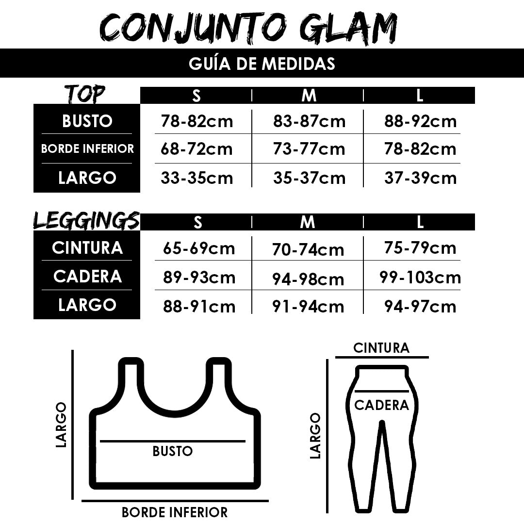 Conjunto Glam Top y Leggings Guia de Medidas