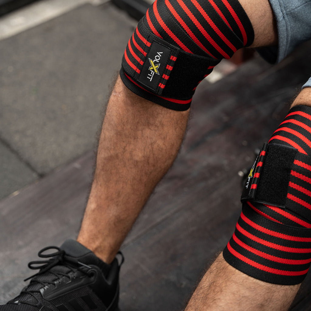 Vendas Para Rodillas con Velcro Volxfit Negras con Rojo (par) image 4