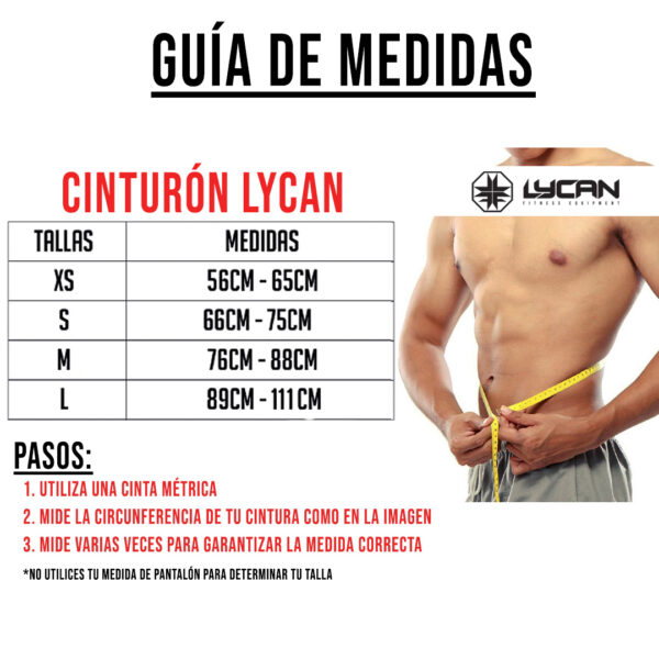 Cinturón con Velcro de 4 Pulgadas Lycan Rojo Guia de Medidas