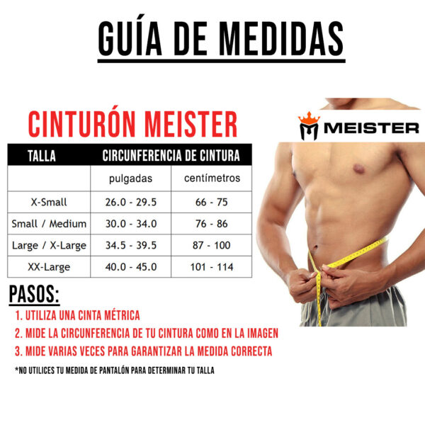Cinturón con Velcro de 6 Pulgadas Meister Negro Guia de Medidas
