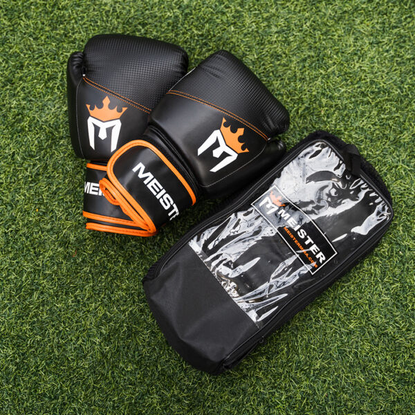 Guantes Para Boxeo Pro Meister Negro con Naranja de 16 oz (par) 3