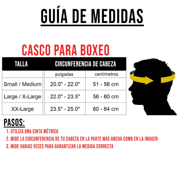Casco Para Boxeo Meister Blanco con Negro Guia de Medidas