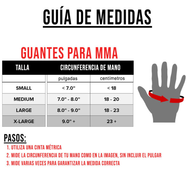 Guantes Para MMA Meister Negro Mate de 4 oz (par) Guia de Medidas